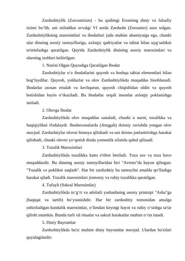 Zardushtiylik dini haqida