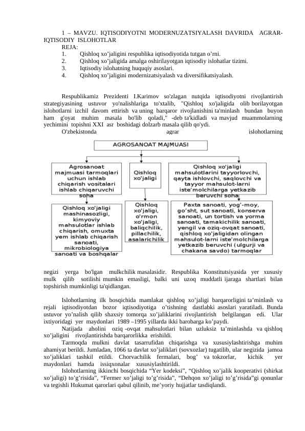 IQTISODIYOTNI MODERNUZATSIYALASH DAVRIDA AGRAR-IQTISODIY ISLOHOTLAR