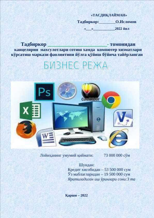 Paynet va kompyuter xizmatlari biznes reja