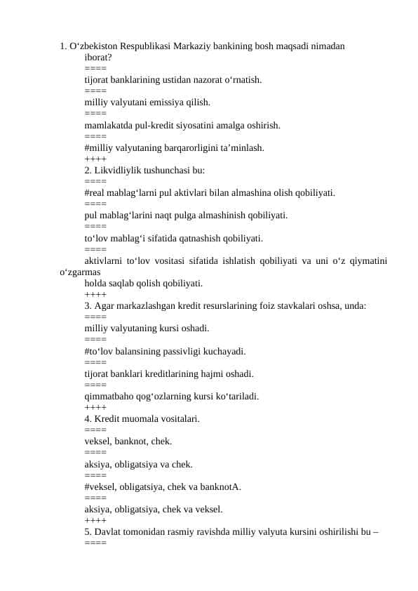buxgalteriya fanida yakuniy test savollari va javoblari docx