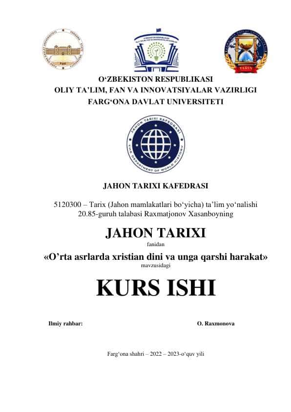 O’rta asrlarda xristian dini va unga qarshi harakat