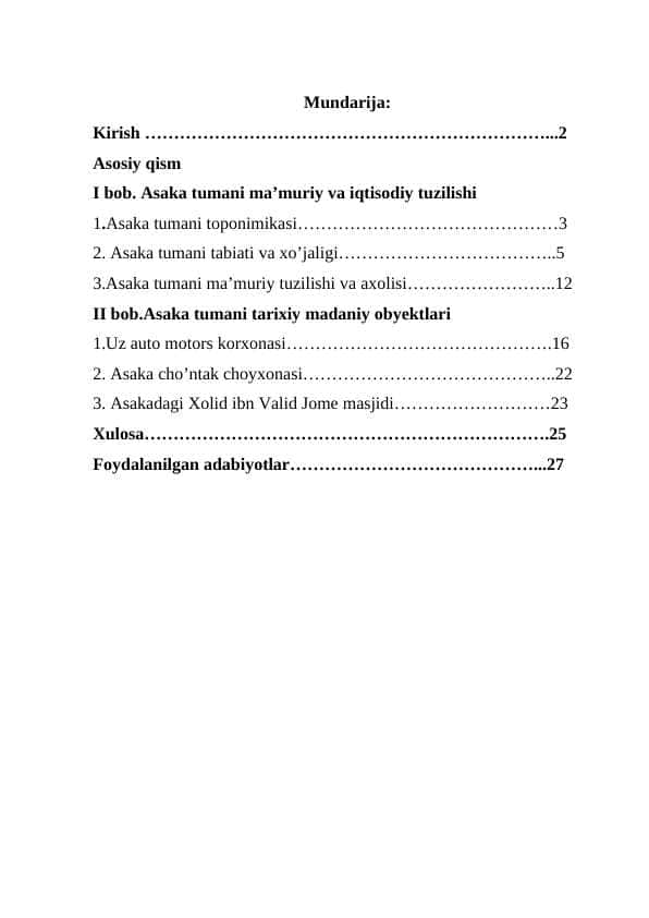 Asaka tumani ma’muriy tuzilishi va axolisi, hamda ishlab chiqarish iqtisodiyoti