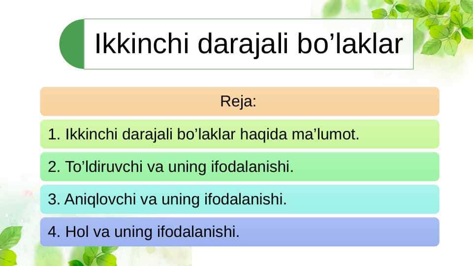 Ikkinchi darajali bo’laklar