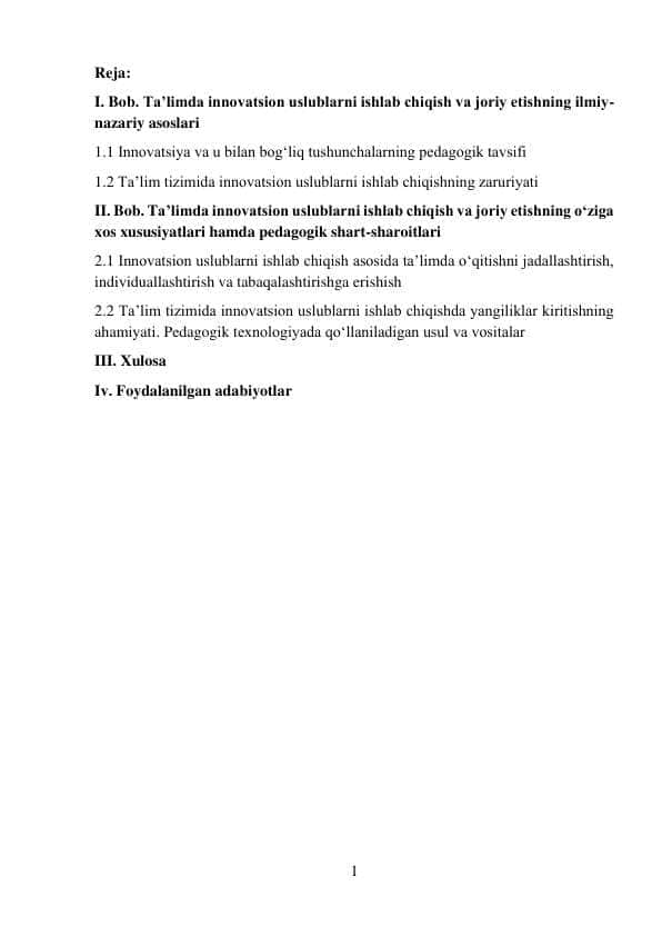 Ta’limda innovatsion uslublarni ishlab chiqish va joriy etishning ilmiy-nazariy asoslari