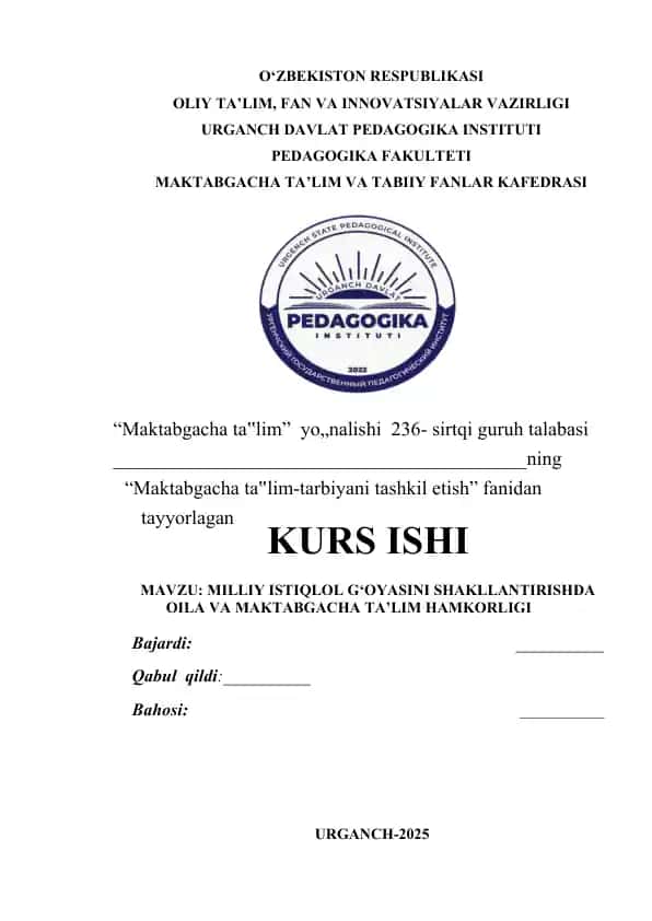 Milliy Istiqbol G‘oyasini Shakllantirishda Oila va Maktabgacha Ta‘lim Hamkorligi