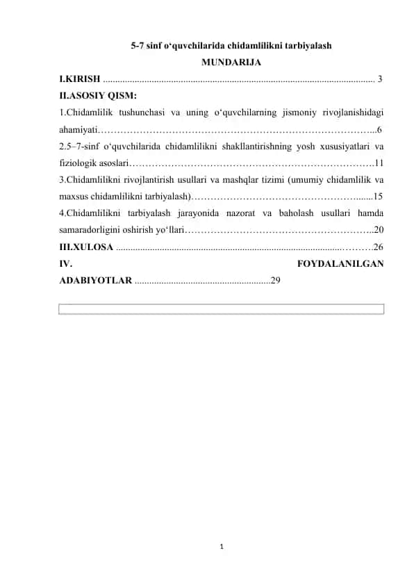 5-7 sinf o‘quvchilarida chidamlilikni tarbiyalash
