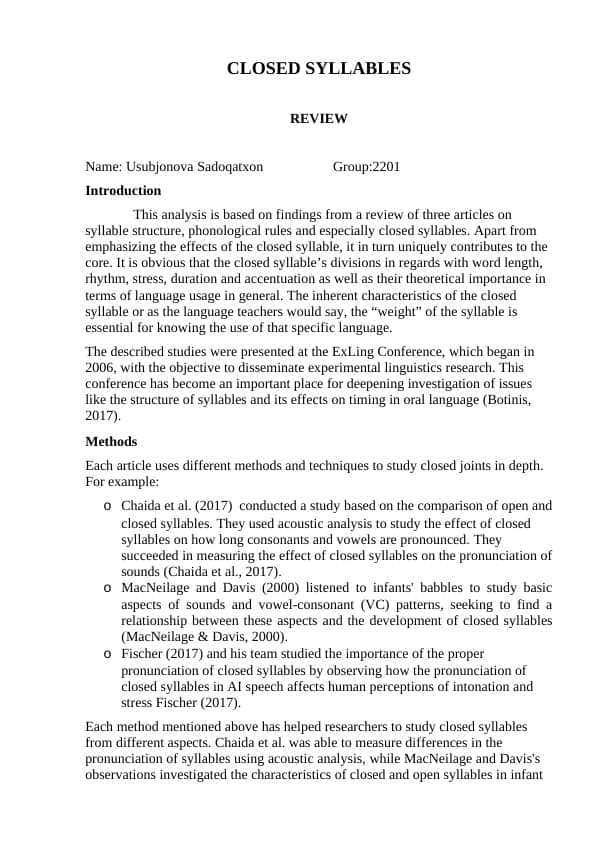 Closed syllables review midterm uchun tayyor