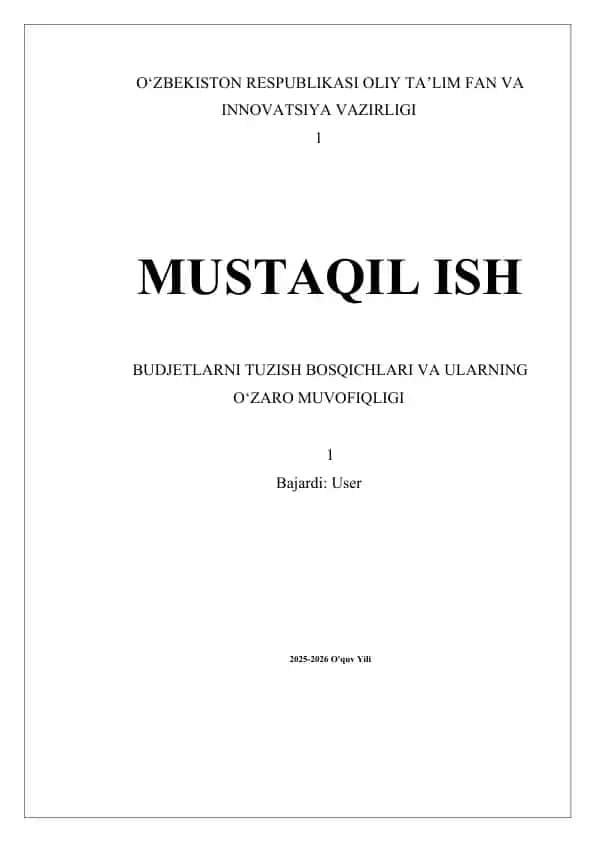 Budjetlarni tuzish bosqichlari va ularning o‘zaro muvofiqligi