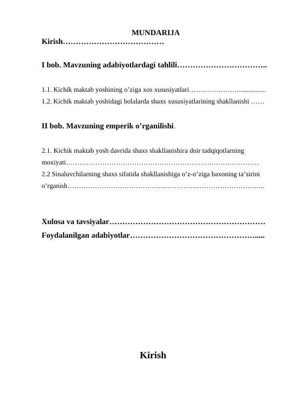 Kichik maktab yoshidagi o’quvchilarning gender xususiyatlarining shakllanishi