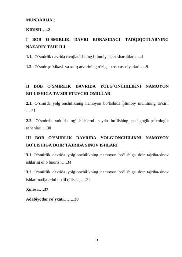 “O‘smirlik davrida yolg’onchilikni nomoyon bo’lshi”