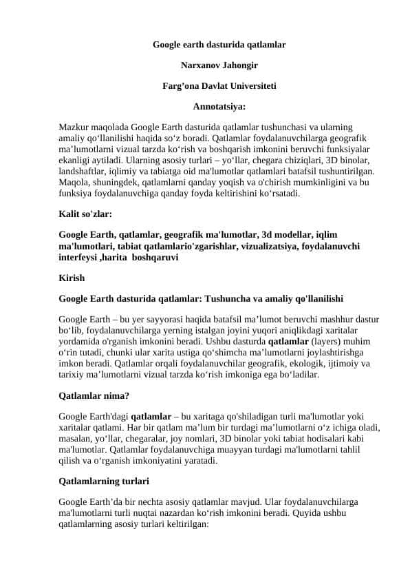 Google earth dasturida qatlamlar maqola