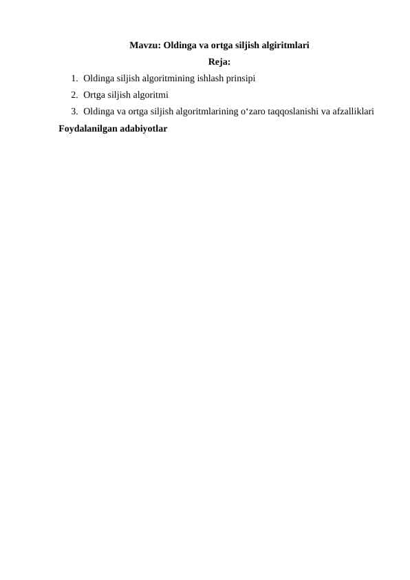 Oldinga va ortga siljish algiritmlari