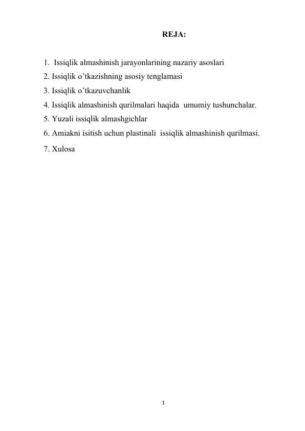 Amiakni isitish uchun plastinali issiqlik almashinish qurilmasi hisobi.