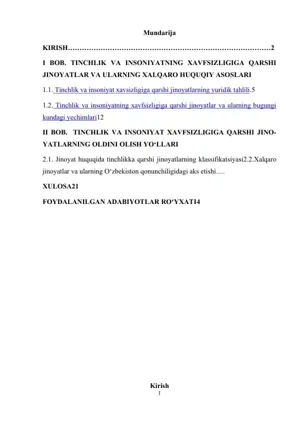 Tinchlik va insoniyatning xavfsizligiga qarshi jinoyatlar