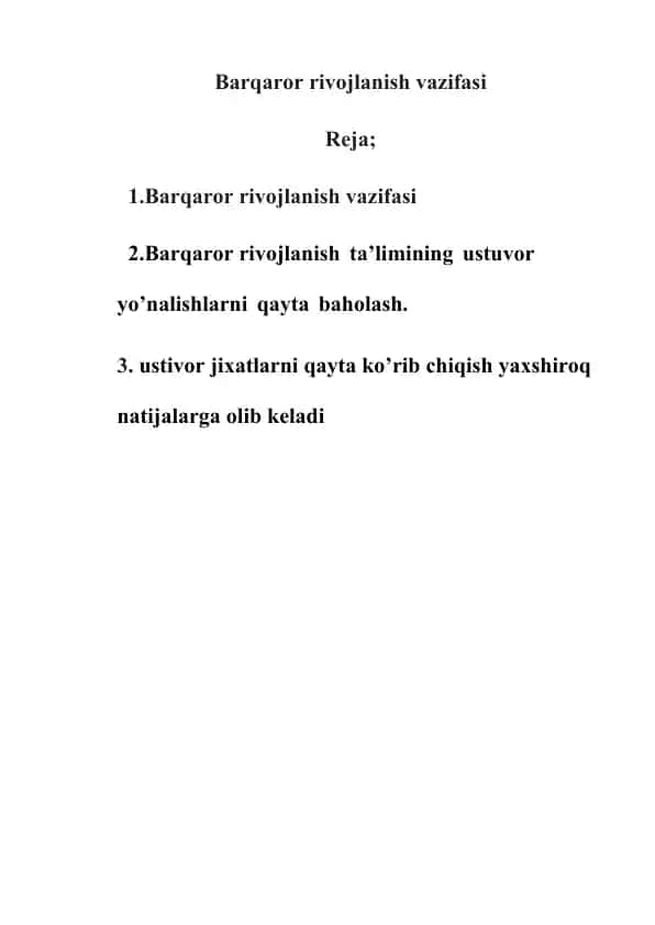 Barqaror rivojlanish vazifasi