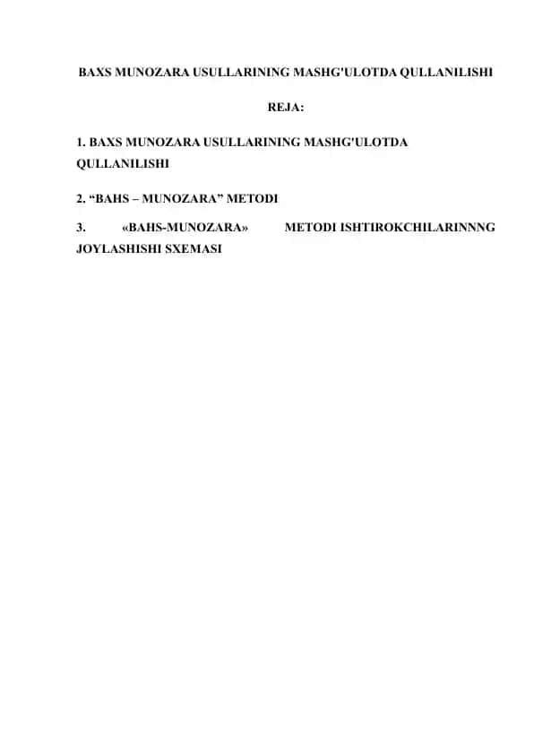 BAXS MUNOZARA USULLARINING MASHG'ULOTDA QULLANILISHI