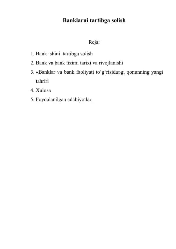 Banklarni tartibga solish
