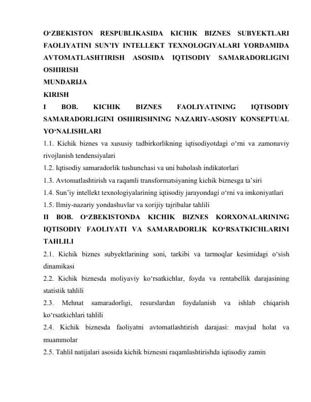 Kichik Biznes faoliyatini SI yordamida avtomatlashtirish