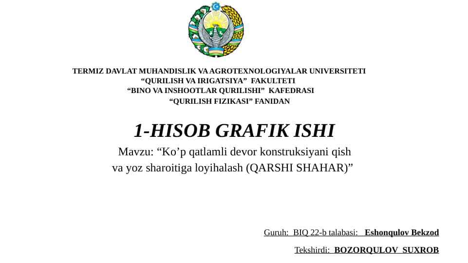 Kop qavatli devor konstruksiyalarini qish va yoz sharoitga loyhalash