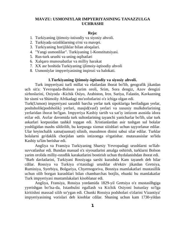 USMONIYLAR IMPYERIYASINING TANAZZULGA UCHRASHI