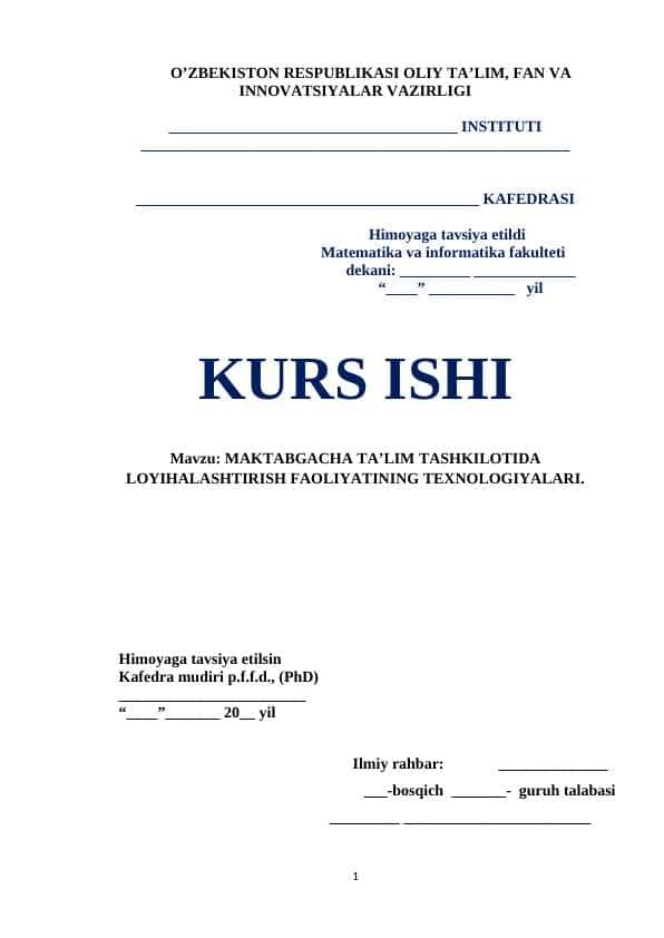 MAKTABGACHA TA’LIM TASHKILOTIDA LOYIHALASHTIRISH FAOLIYATINING TEXNOLOGIYALARI.