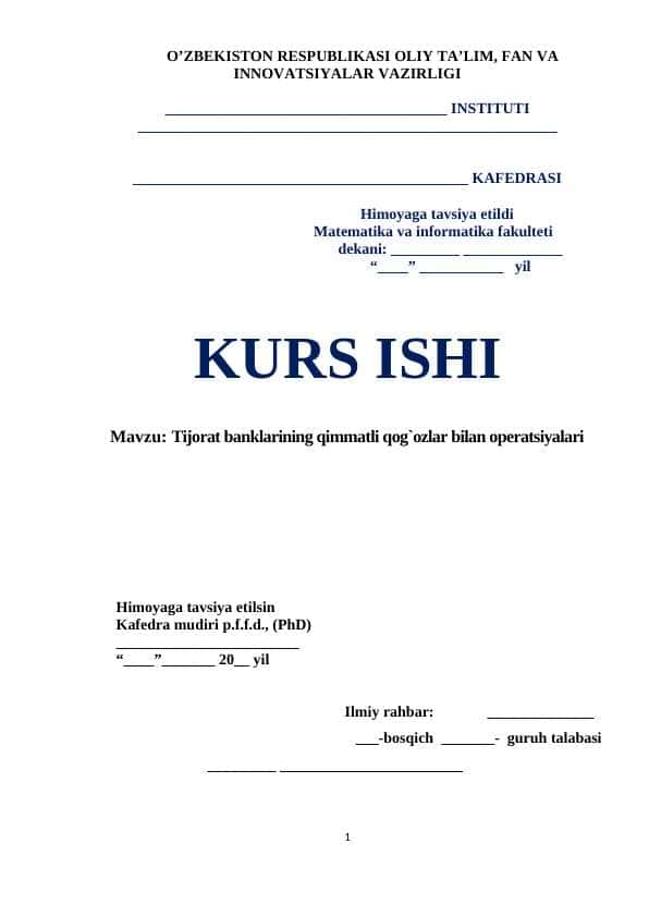 Tijorat banklarining qimmatli qog`ozlar bilan operatsiyalari