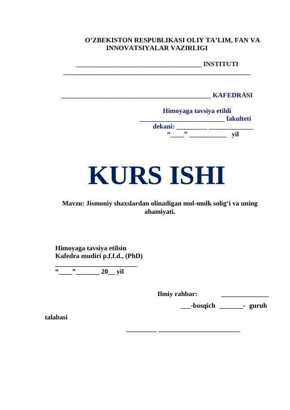 Jismoniy shaxslardan olinadigan mol-mulk soligʻi va uning ahamiyati.