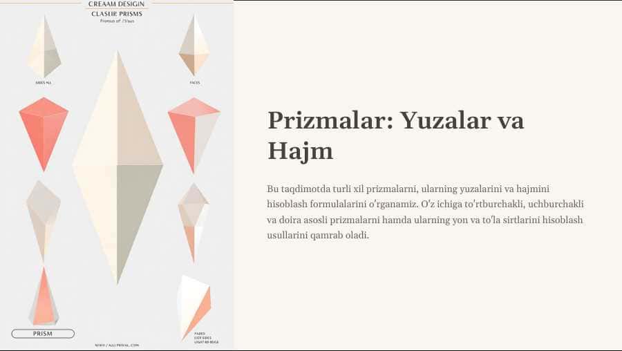 Dars ishlanma. Prizmaning yon va to‘la sirti