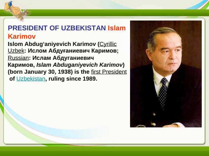 Islam Karimov o'zbekiston respublikasi prizedenti