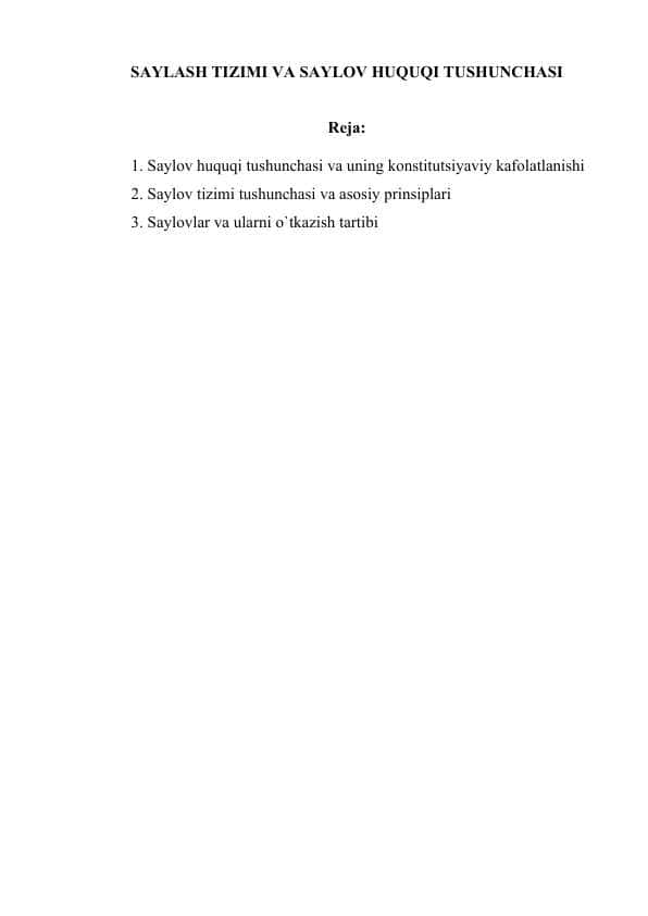 SAYLASH TIZIMI VA SAYLOV HUQUQI TUSHUNCHASI