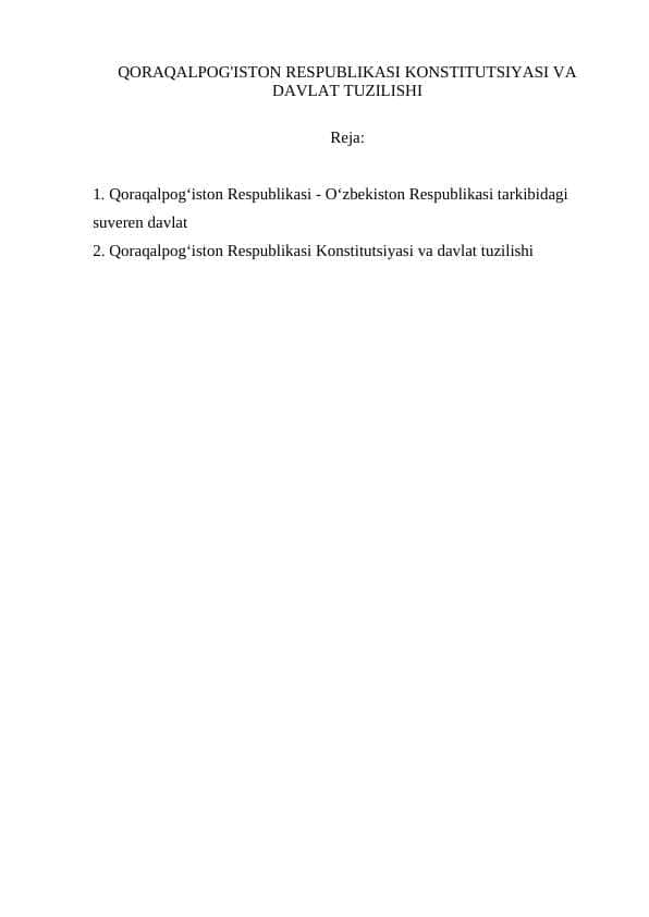 QORAQALPOG'ISTON RESPUBLIKASI KONSTITUTSIYASI VA DAVLAT TUZILISHI