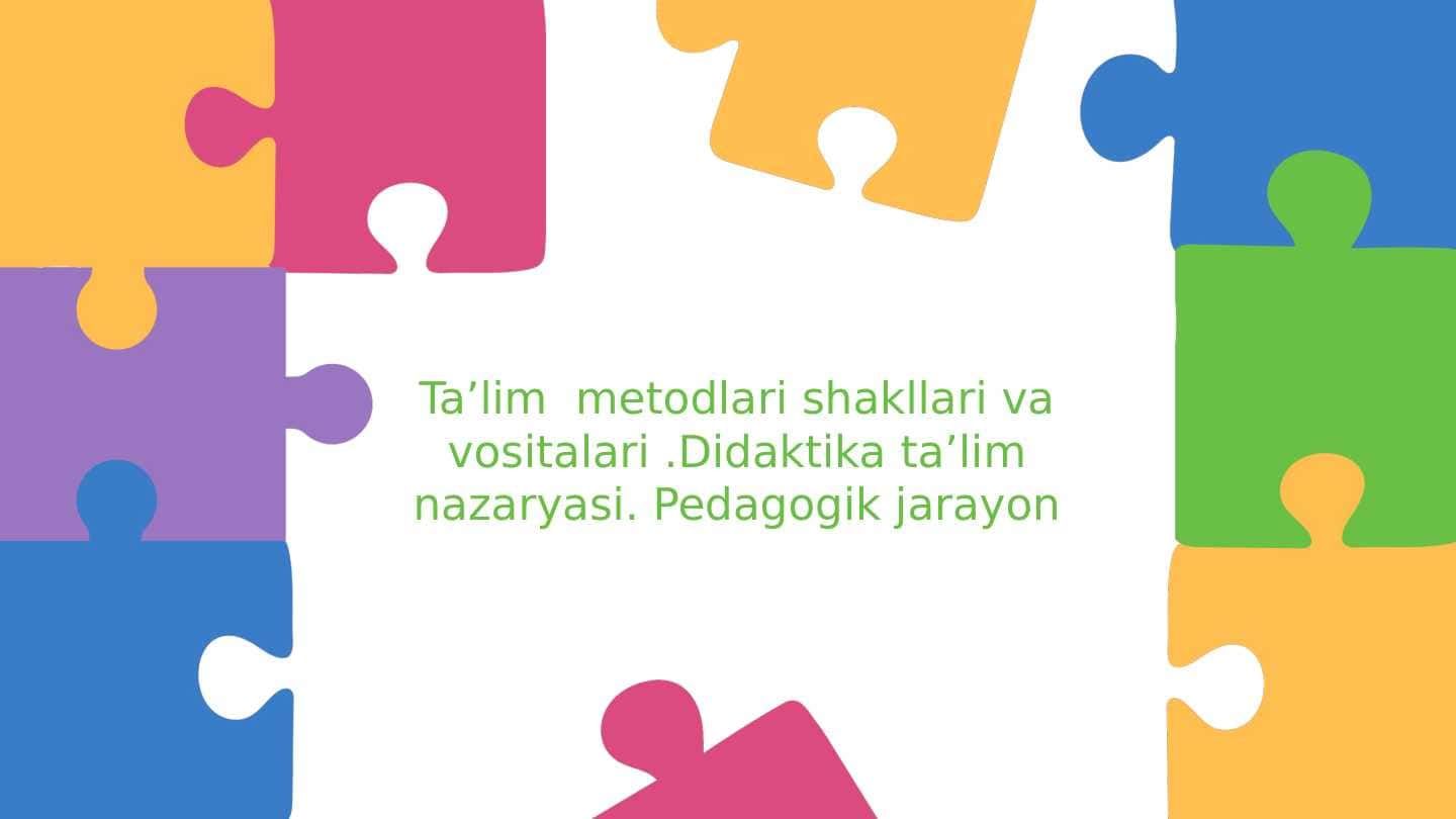 Taʼlim metodlari shakllari va vositalari .Didaktika taʼlim nazaryasi. Pedagogik jarayon
