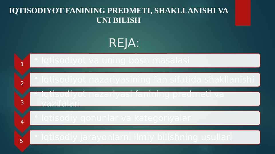 IQTISODIYOT FANINING PREDMETI, SHAKLLANISHI VA UNI BILISH