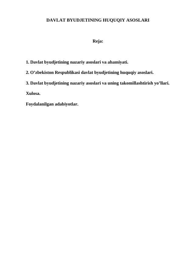 DAVLAT BYUDJETINING HUQUQIY ASOSLARI