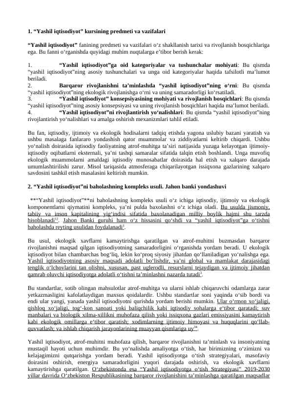 Yashil Iqtisodiyot fanidan javoblar