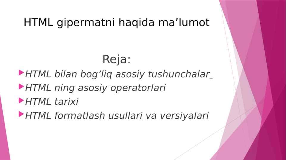 HTML gipermatni haqida ma’lumot