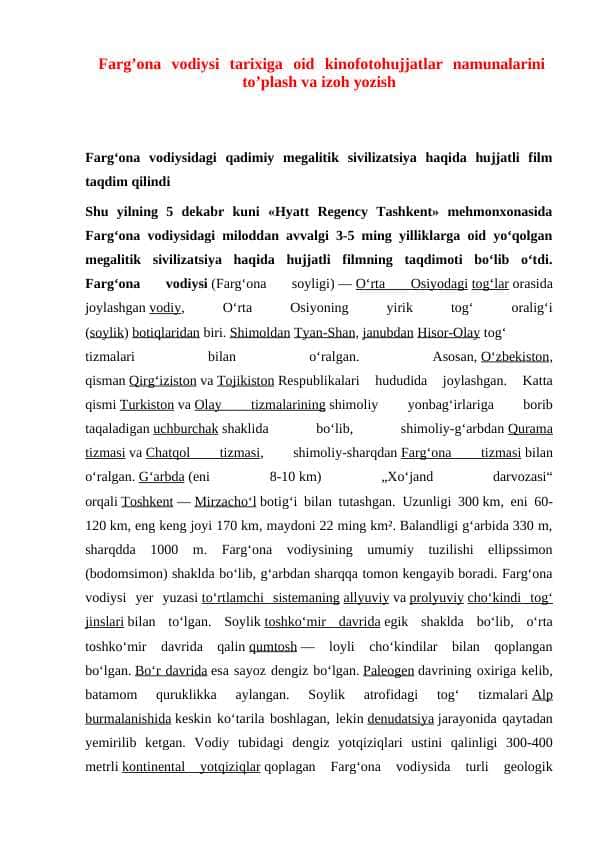 Farg’ona vodiysi tarixiga oid kinofotohujjatlar namunalarini 1