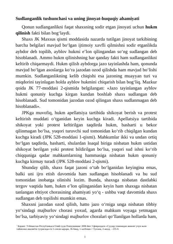 Sudlanganlik tushunchasi va uning jinoyat-huquqiy ahamiyati