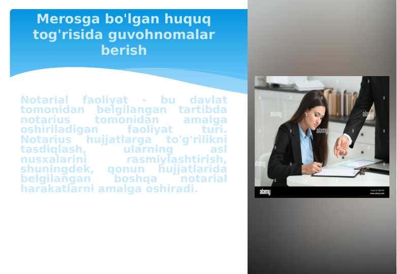 Merosga bo'lgan huquq tog'risida guvohnomalar berish