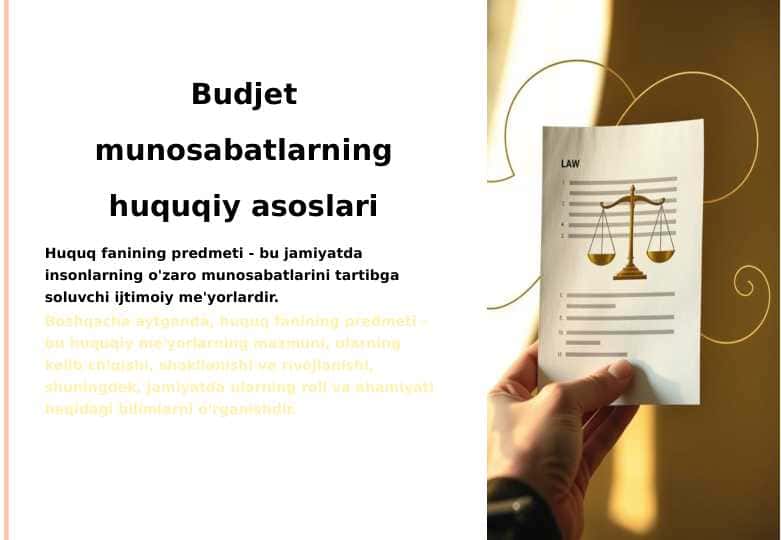 Budjet munosabatlarning huquqiy asoslari