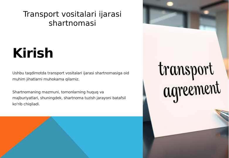 Transport vositalari ijarasi shartnomasi