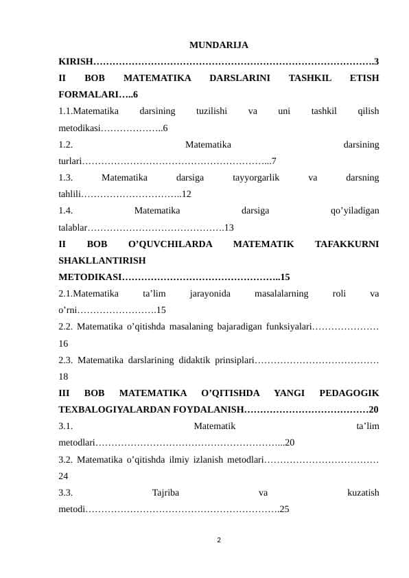 Funksiyalar va uning xossalari mavzusini o’qitish metodikas