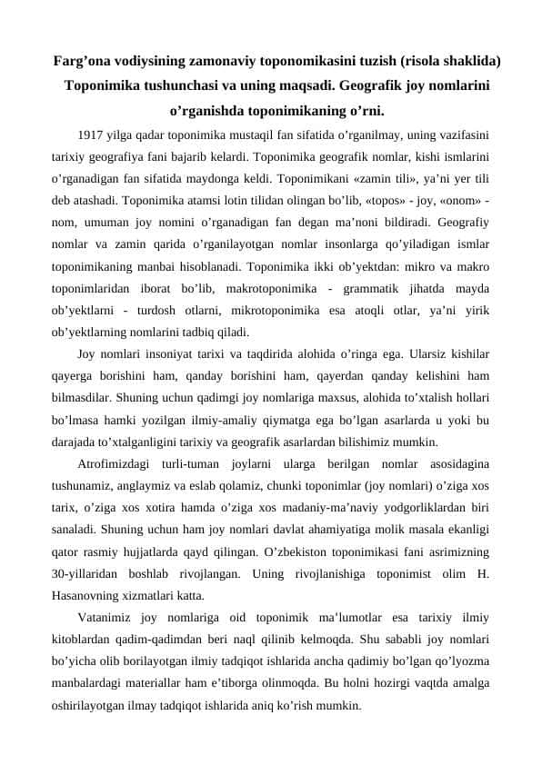 Farg’ona vodiysining zamonaviy toponomikasini tuzish 24