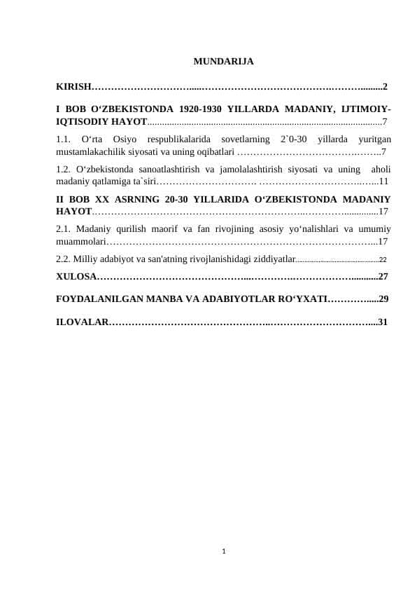 O‘ZBEKISTONDA 1920-1930 YILLARDA MADANIY, IJTIMOIY-IQTISODIY HAYOT