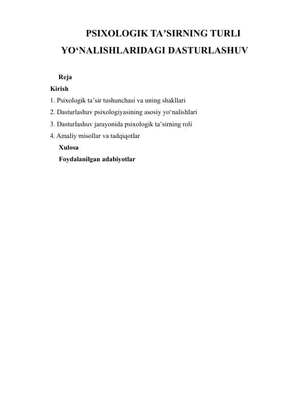 Psixologik ta'sirning turli yo'nalishlaridagi dasturlashuv