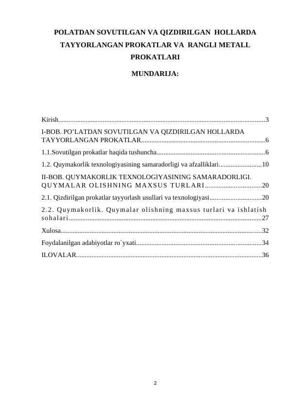 POLATDAN SOVUTILGAN VA QIZDIRILGAN HOLLARDA TAYYORLANGAN PROKATLAR VA RANGLI METALL PROKATLARI