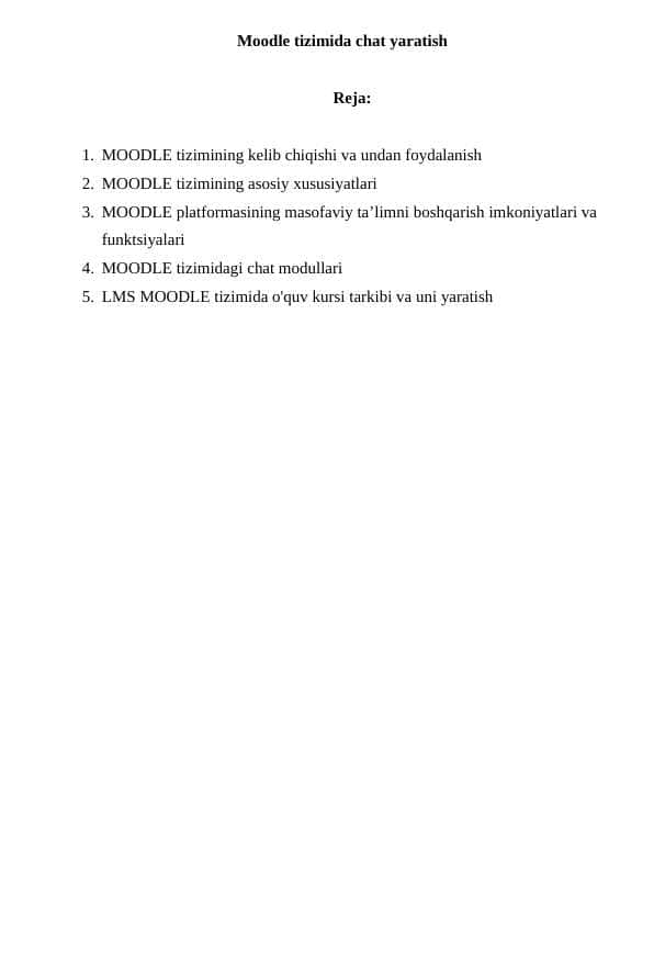 Moodle tizimida chat yaratish