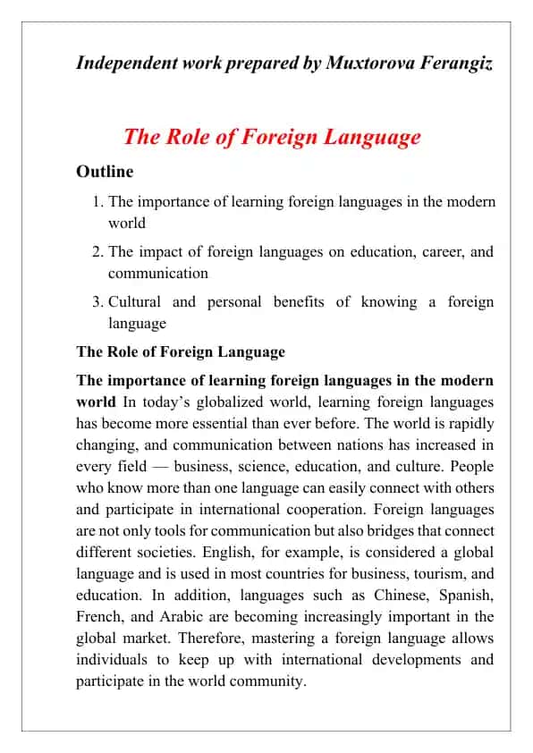 The Role of Foreign Language