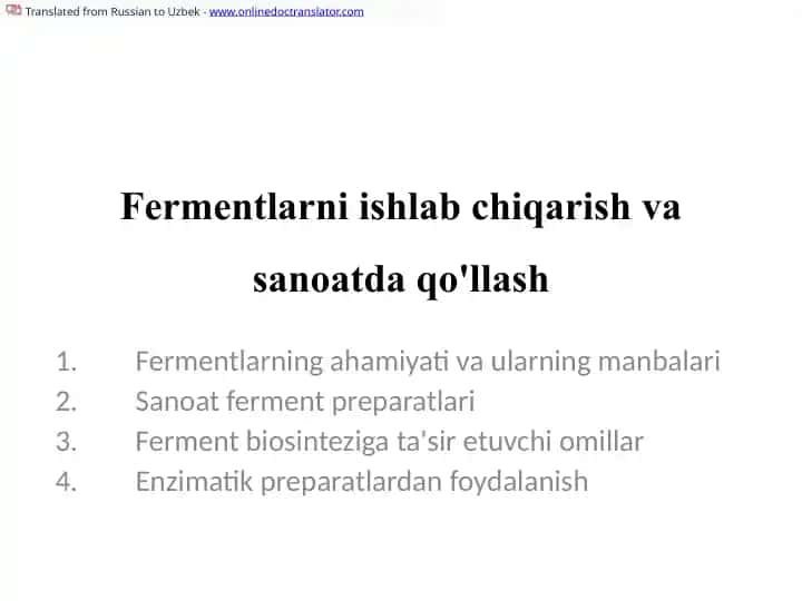 fermentlarning sanoatda qoʻllanilishi