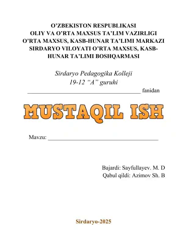 Mustaqil ish yuzi